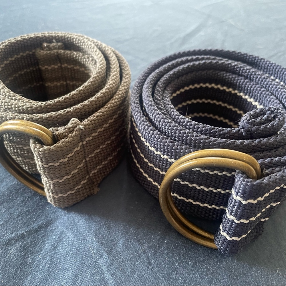Men's Striped Canvas Belt Set - Blue and Gray
